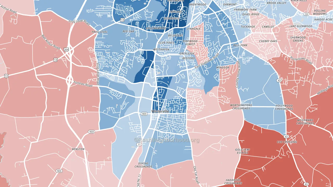 Winterville, NC block-group political-lean map