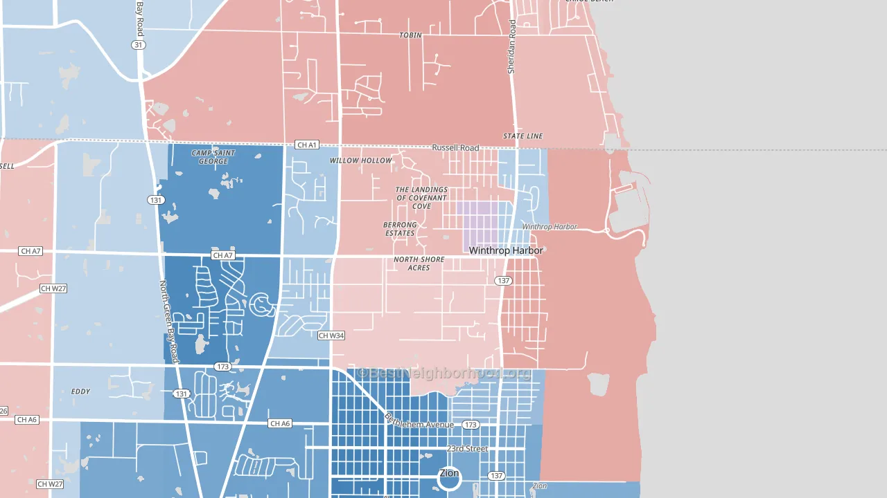 Winthrop Harbor, IL block-group political-lean map