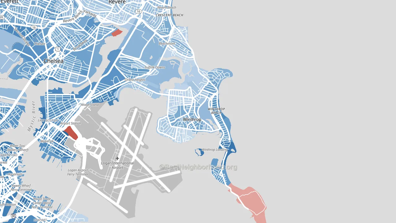 Winthrop Town, MA block-group political-lean map
