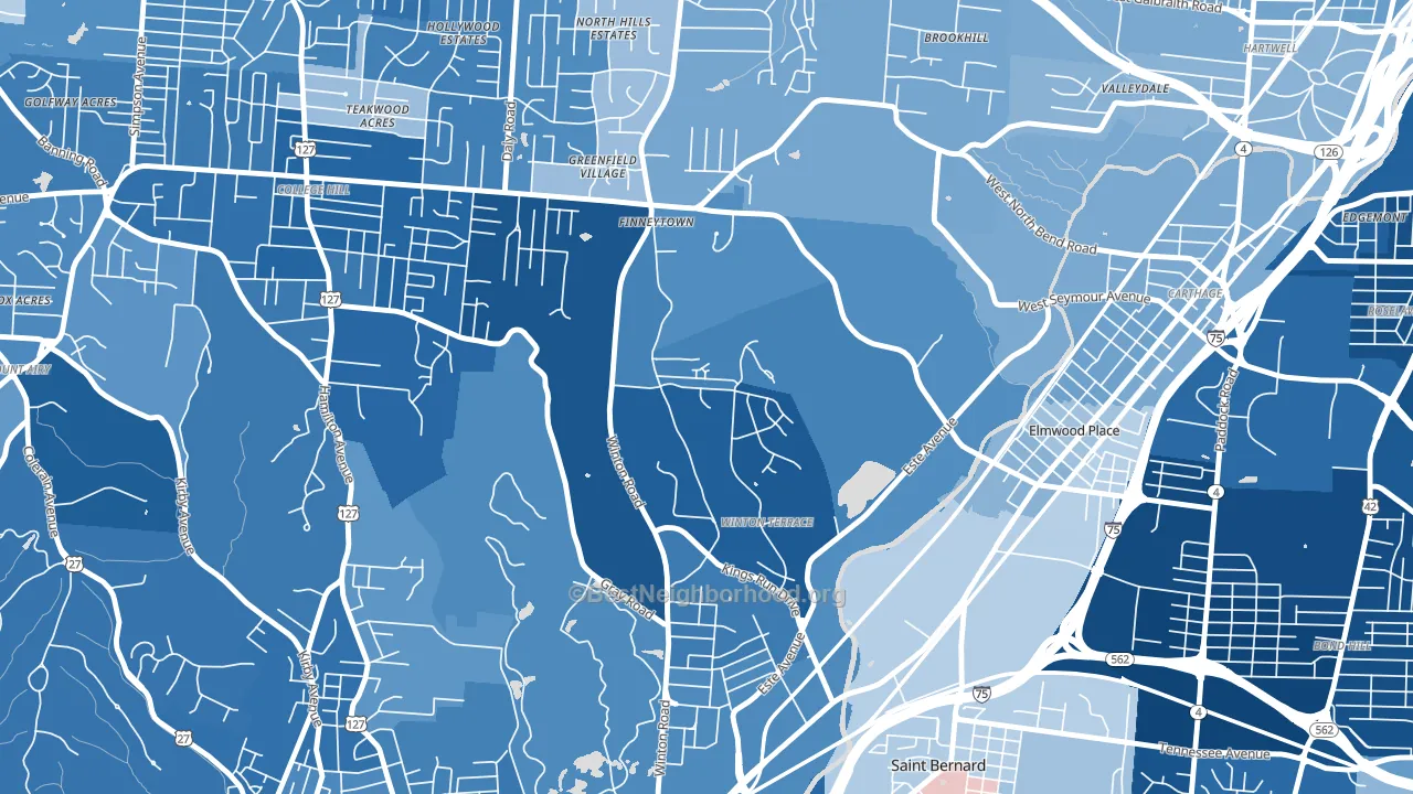 Winton Hills, Cincinnati, OH block-group political-lean map