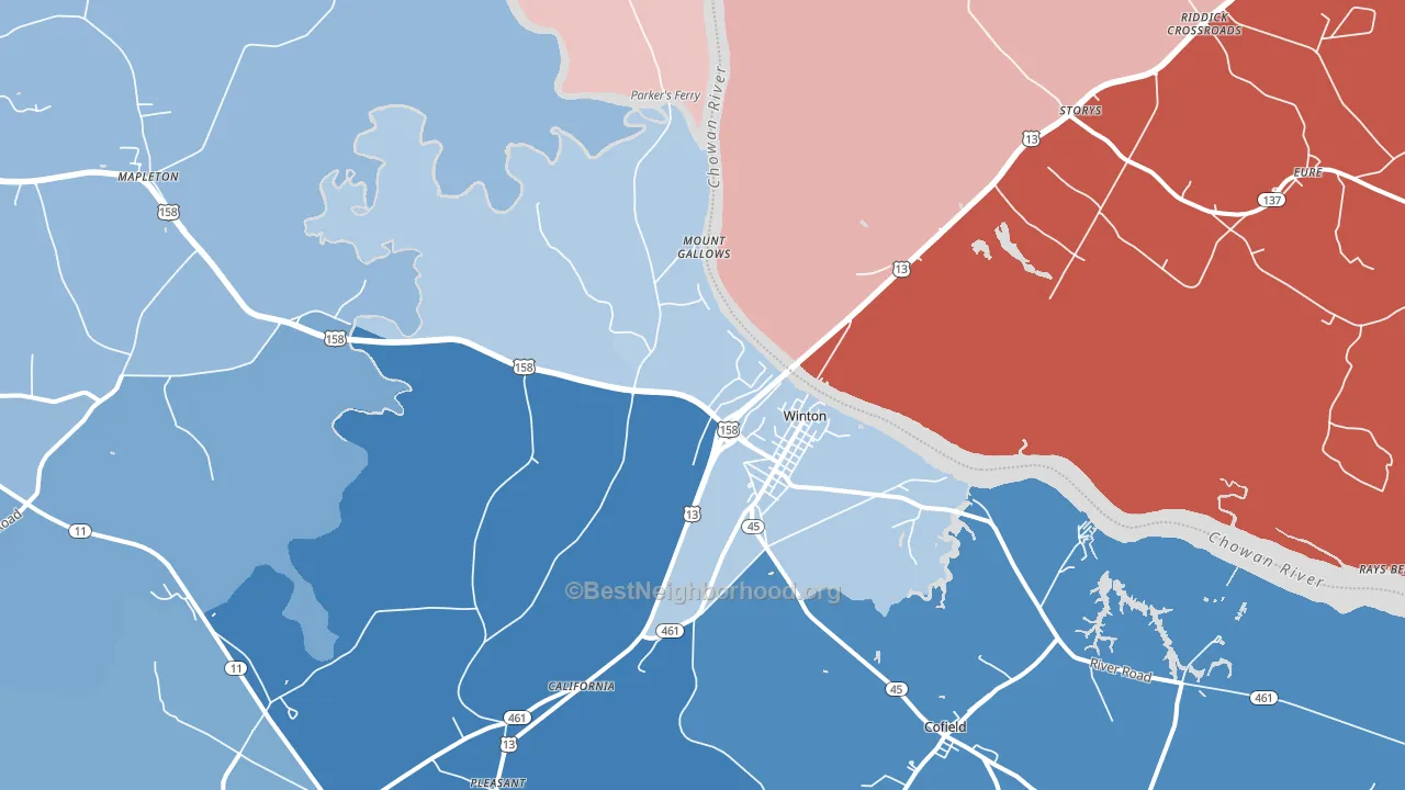 Winton, NC block-group political-lean map