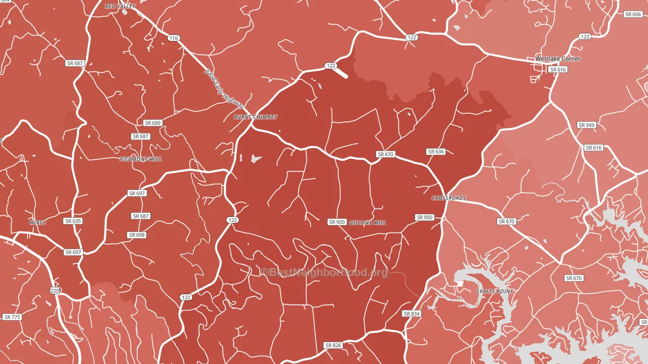 Wirtz, VA block-group political-lean map