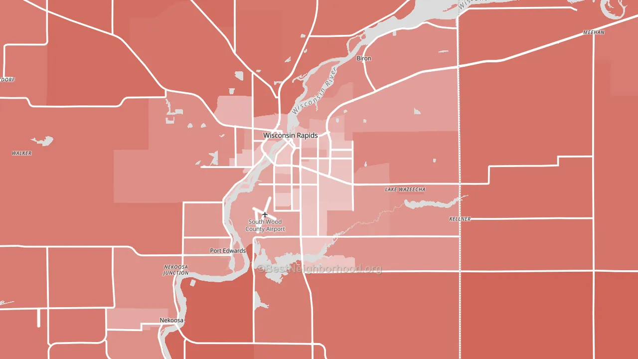 Wisconsin Rapids, WI block-group political-lean map
