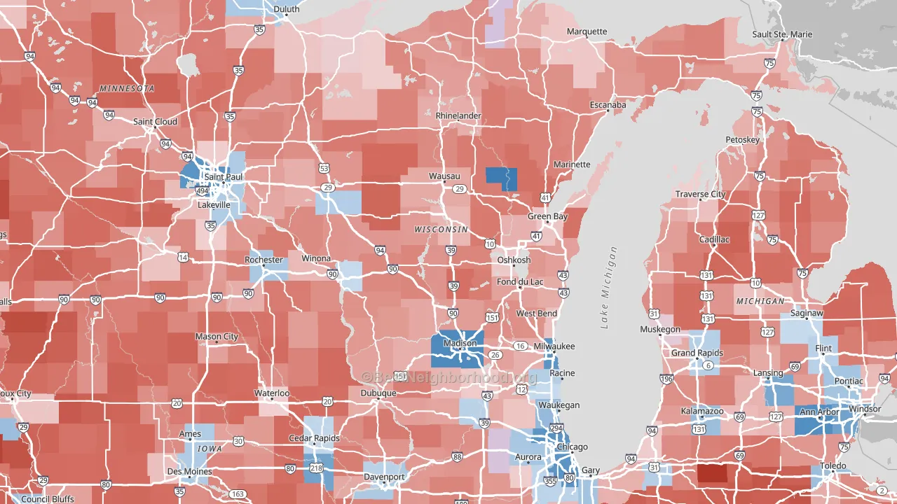 Wisconsin block-group political-lean map