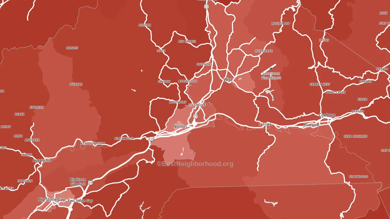 Wise County, VA block-group political-lean map