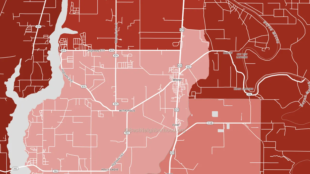 Wisner, LA block-group political-lean map
