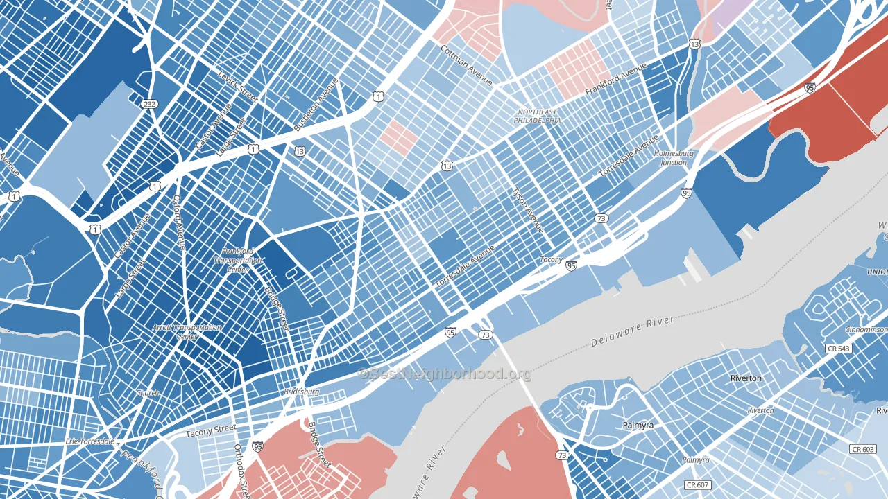 Wissanoning, Philadelphia, PA block-group political-lean map
