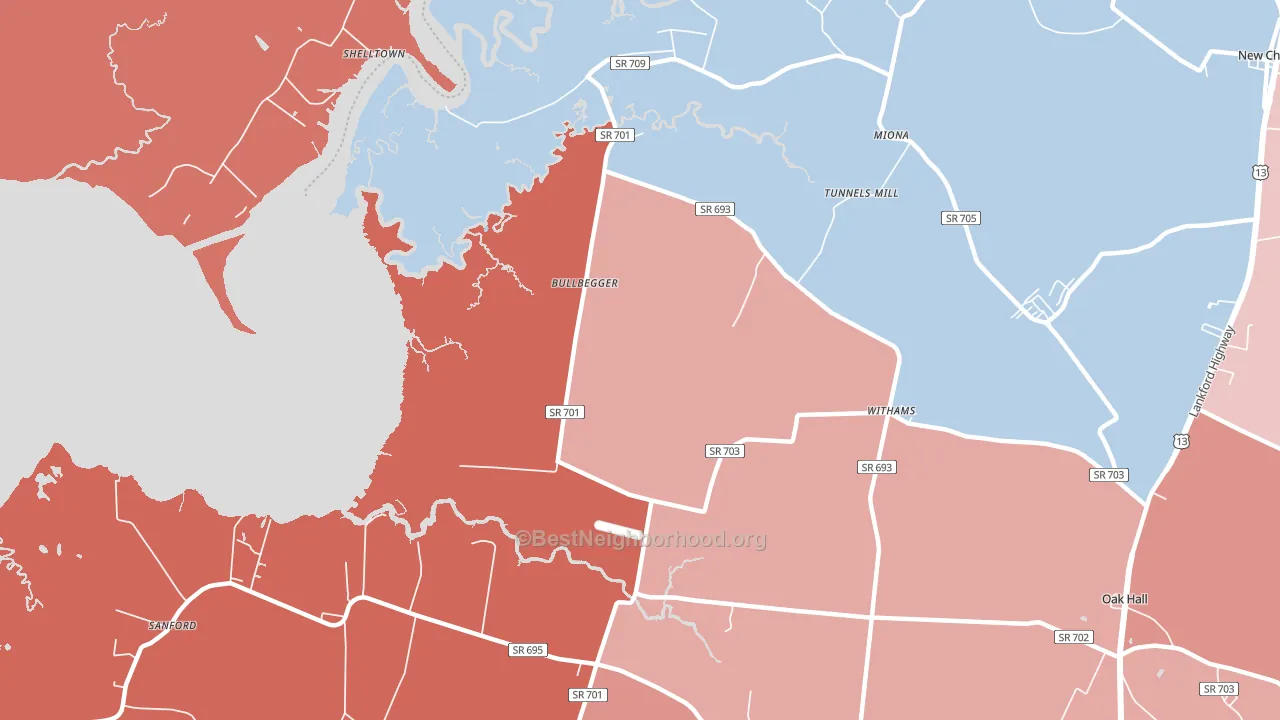 Withams, VA block-group political-lean map