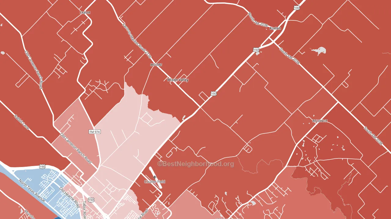 Wixon Valley, TX block-group political-lean map