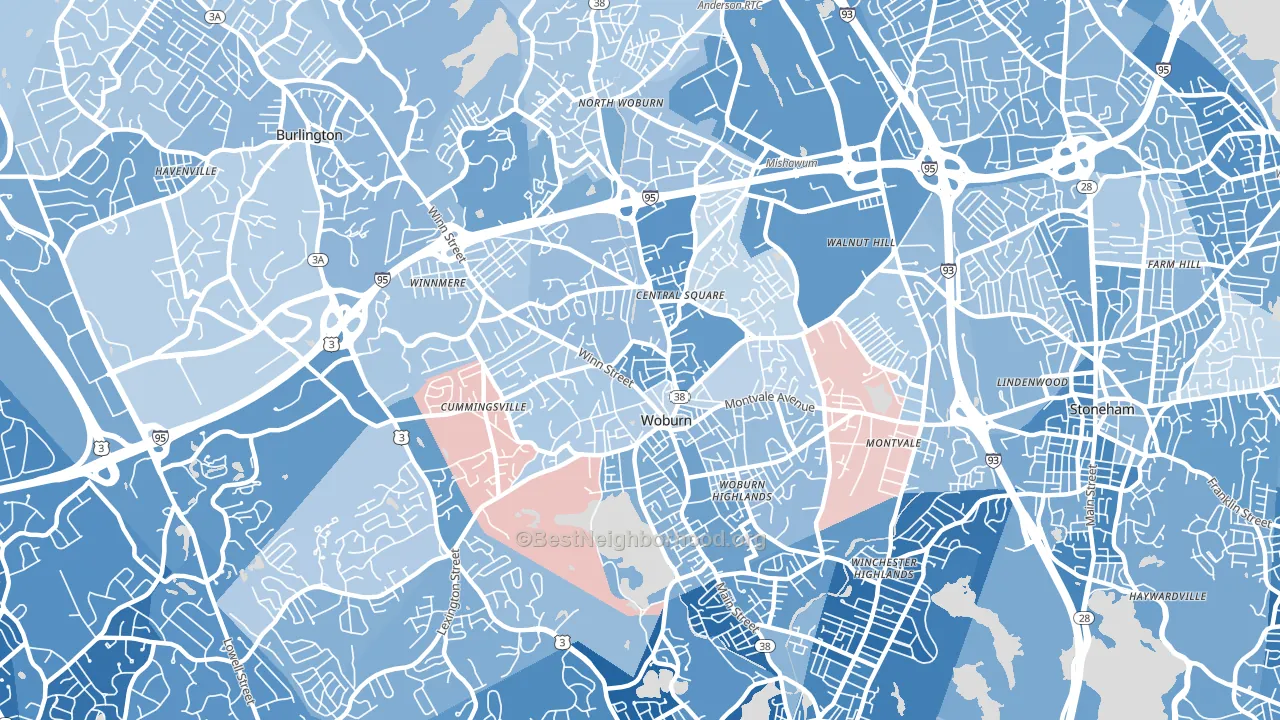 Woburn, MA block-group political-lean map