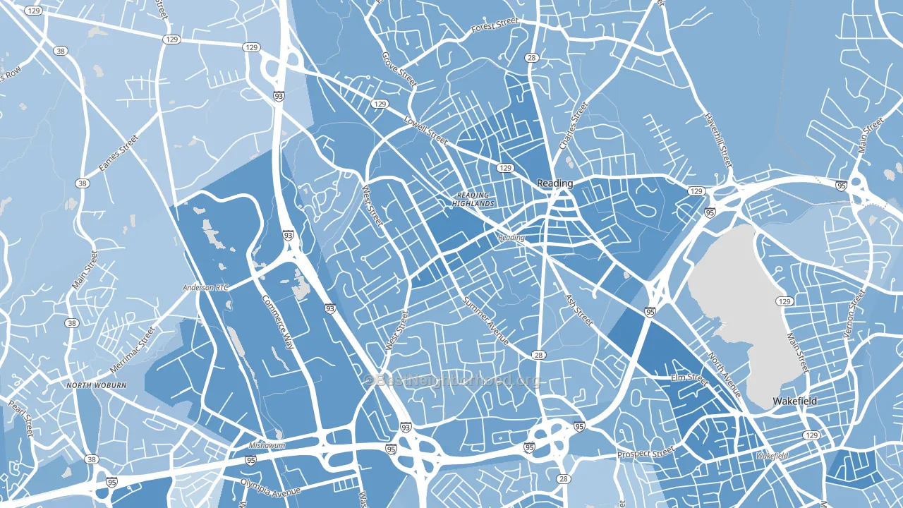 Woburn Street Historic District, Reading, MA block-group political-lean map