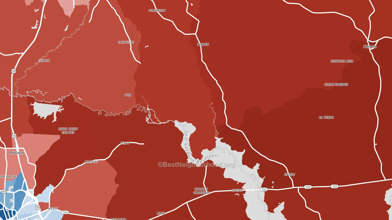 Woden, TX block-group political-lean map