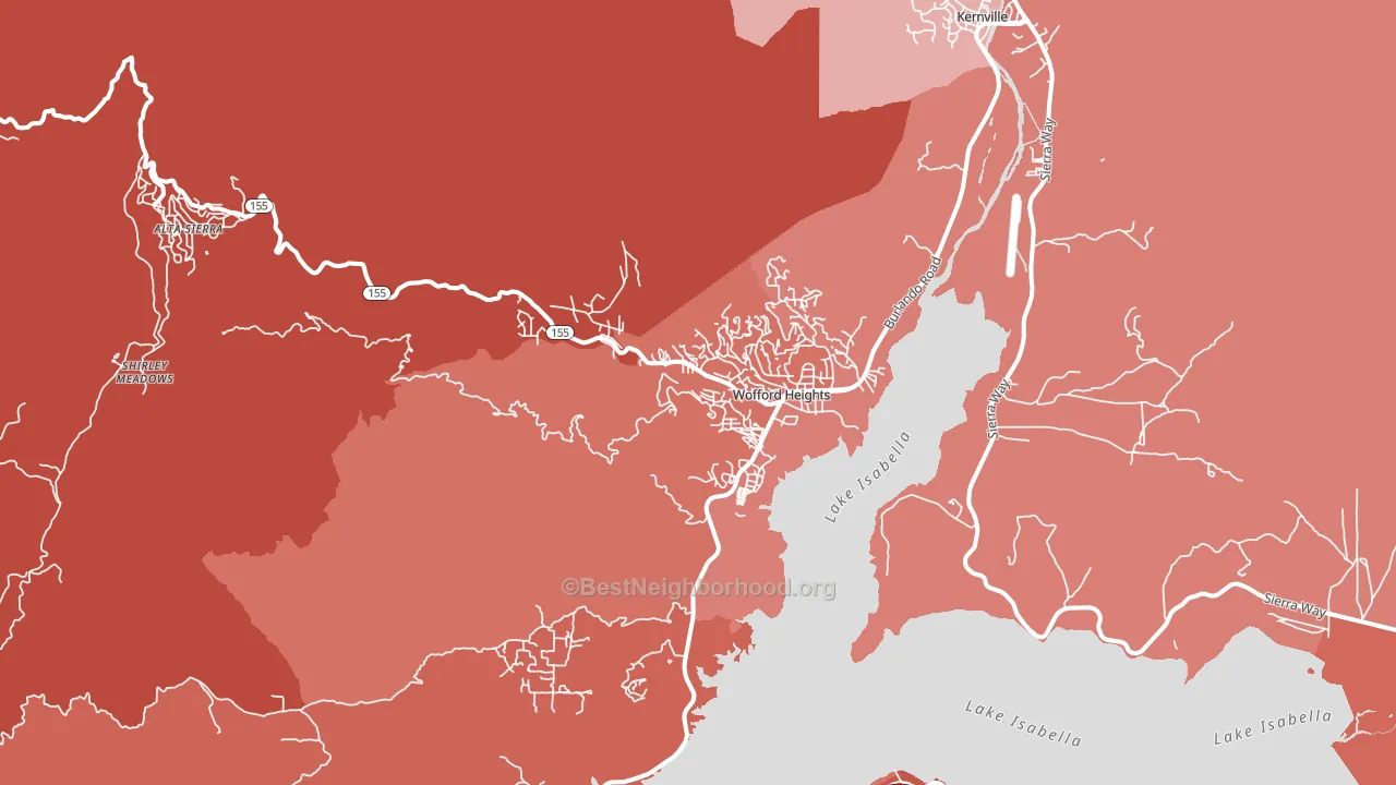 Wofford Heights, CA block-group political-lean map