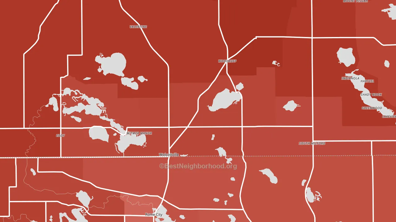Wolcottville, IN block-group political-lean map