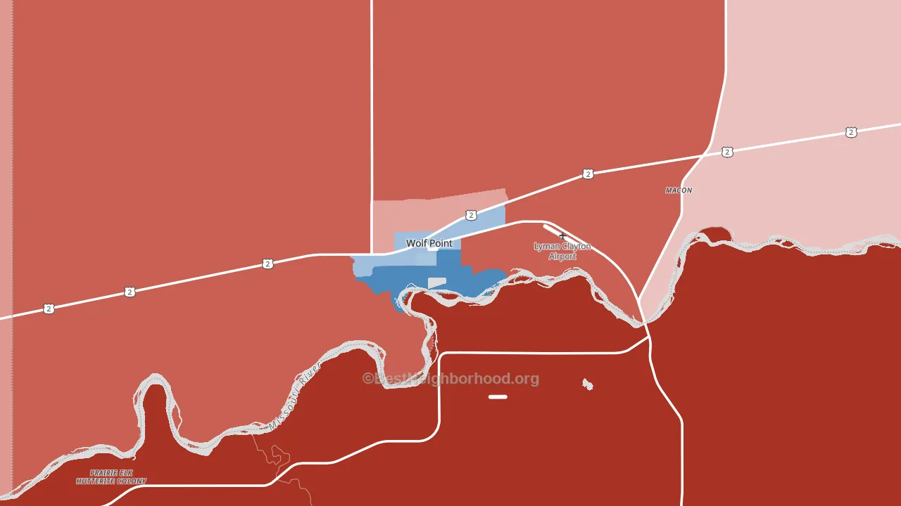 Wolf Point, MT block-group political-lean map
