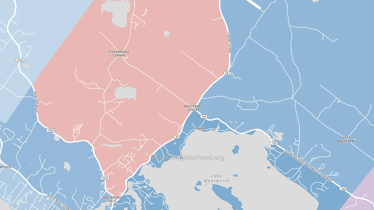 Wolfeboro Center, NH block-group political-lean map