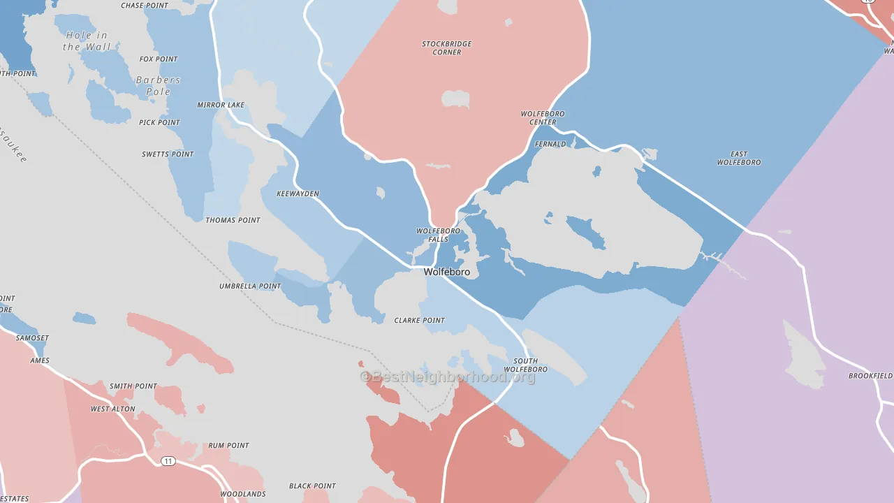 Wolfeboro Falls, NH block-group political-lean map