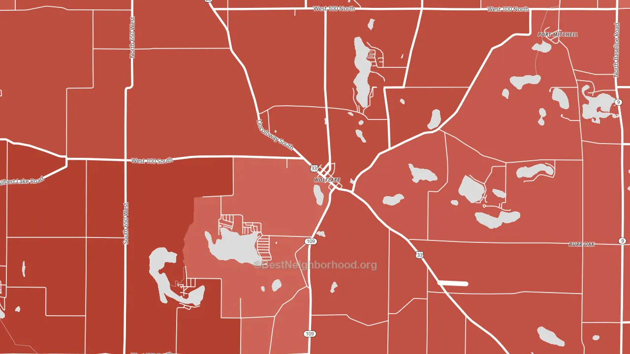 Wolflake, IN block-group political-lean map