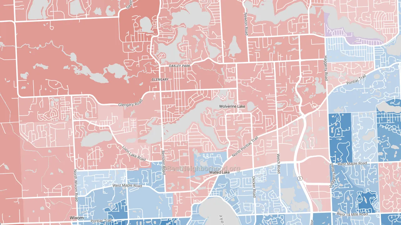 Wolverine Lake, MI block-group political-lean map
