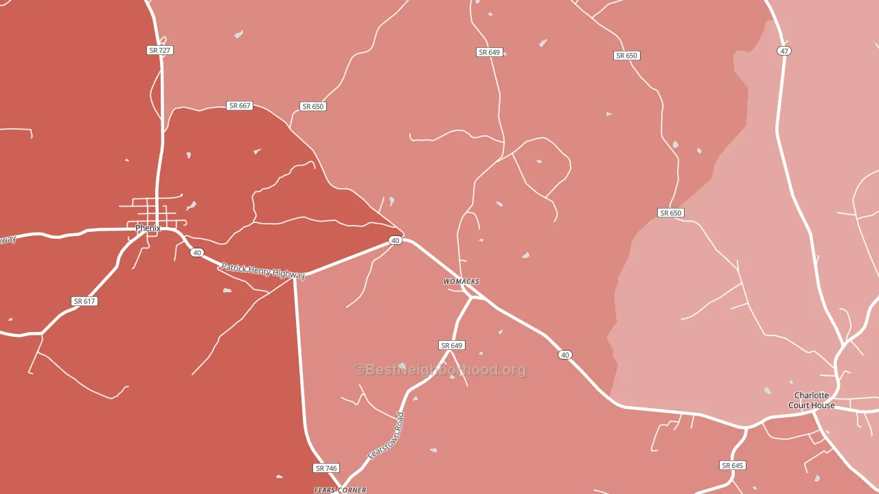 Womacks, VA block-group political-lean map