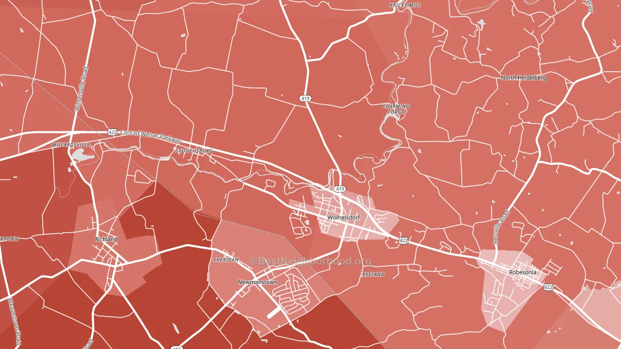 Womelsdorf, PA block-group political-lean map