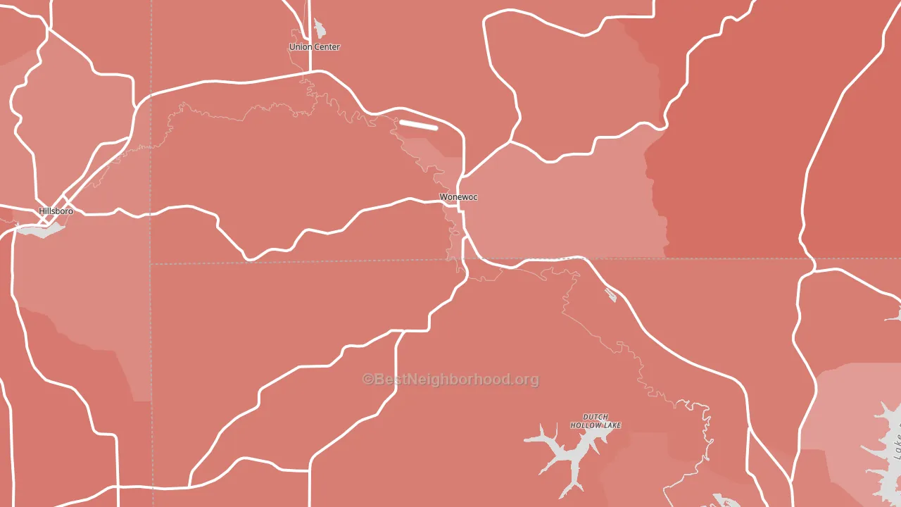Wonewoc, WI block-group political-lean map