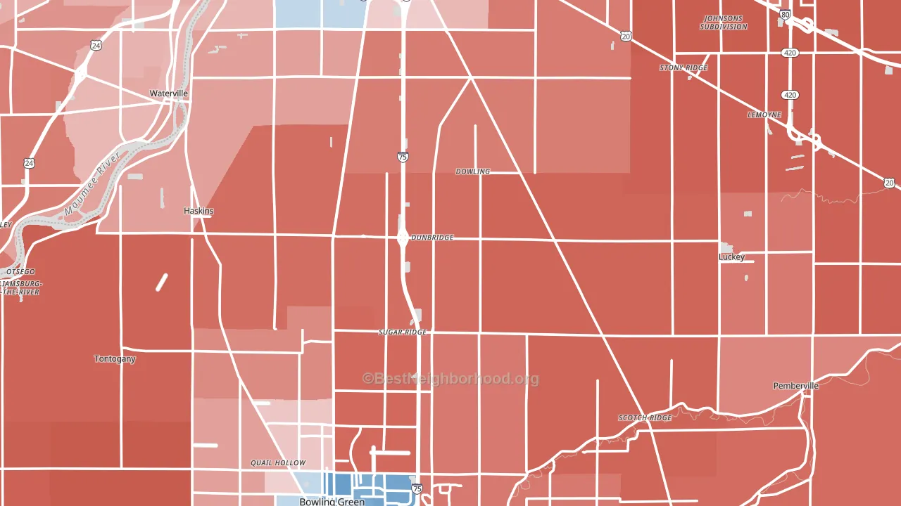 Wood County, OH block-group political-lean map