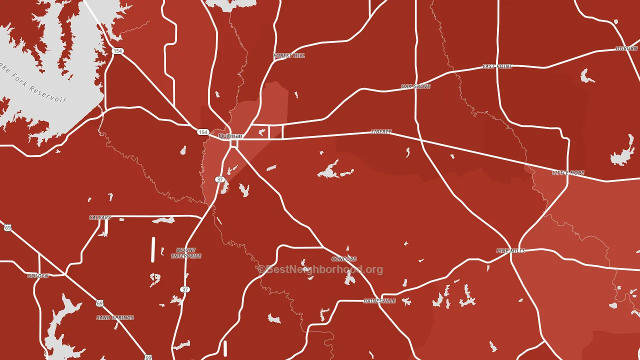 Wood County, TX block-group political-lean map