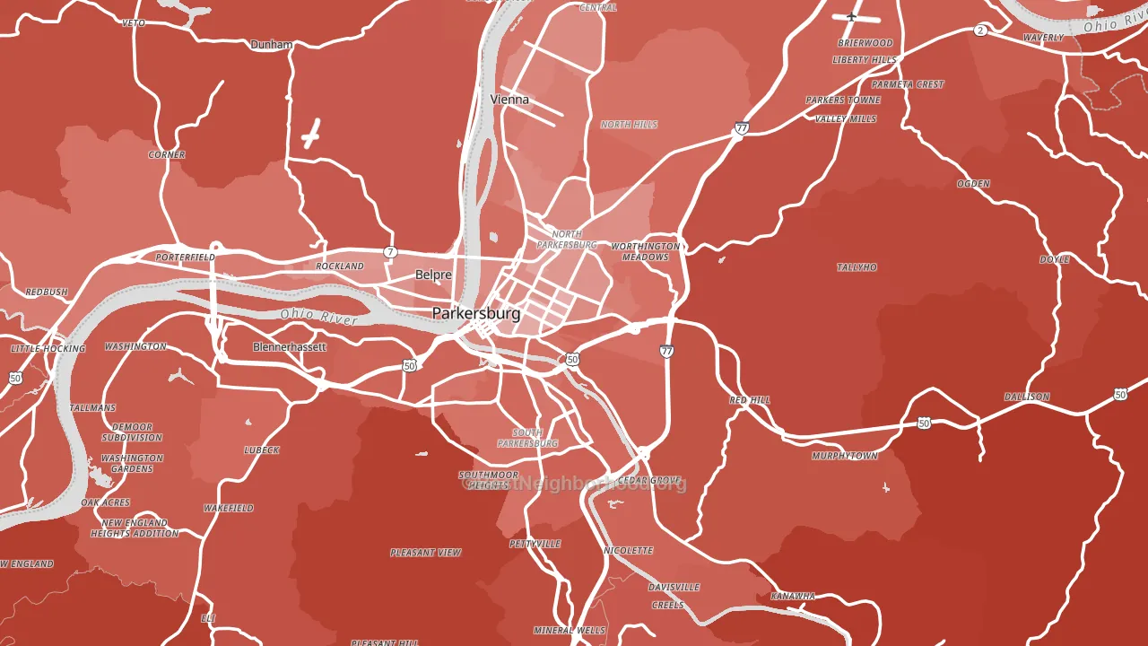 Wood County, WV block-group political-lean map