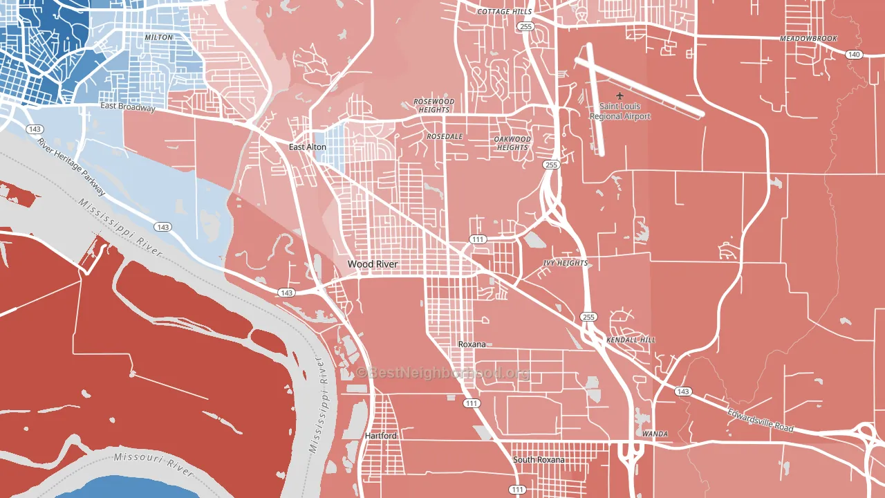 Wood River, IL block-group political-lean map