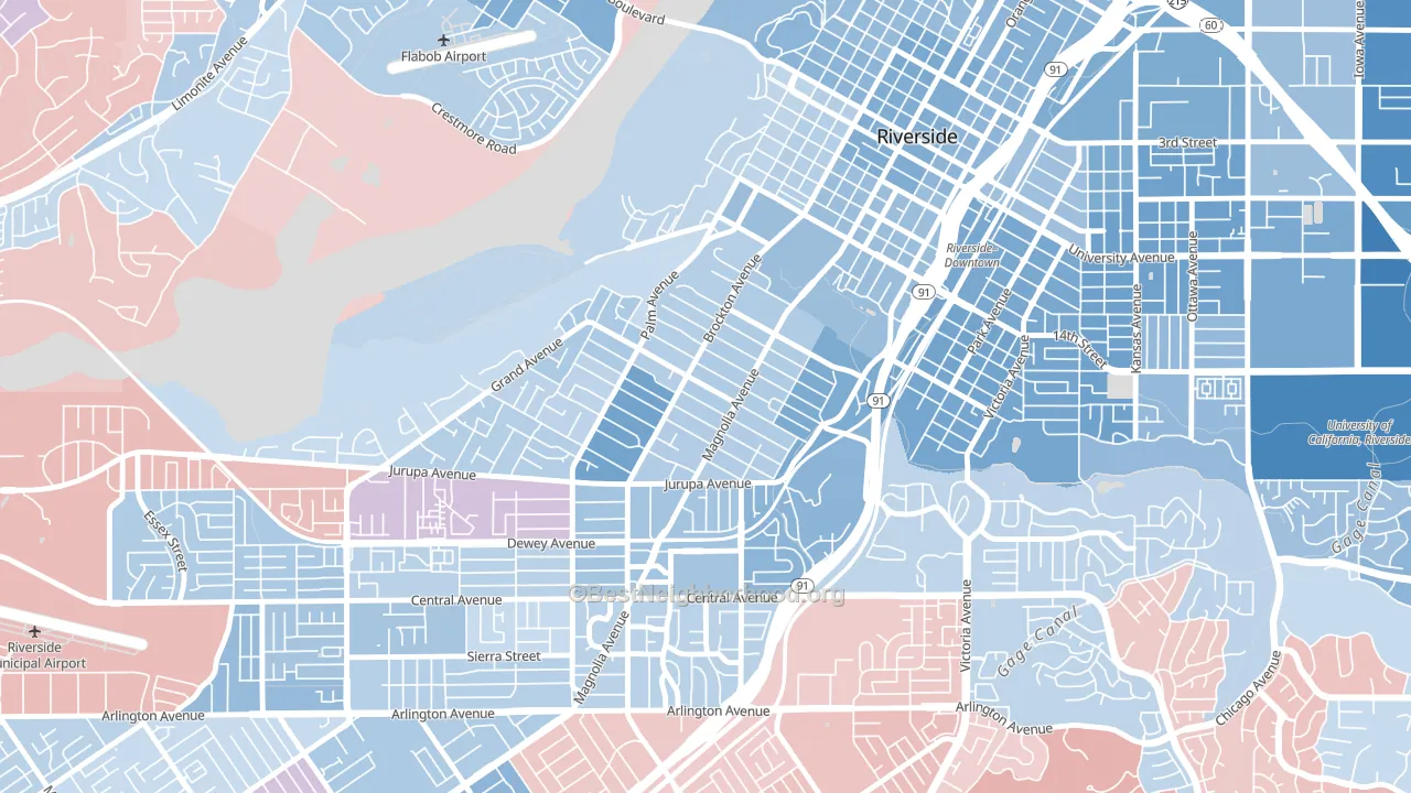 Wood Streets, Riverside, CA block-group political-lean map