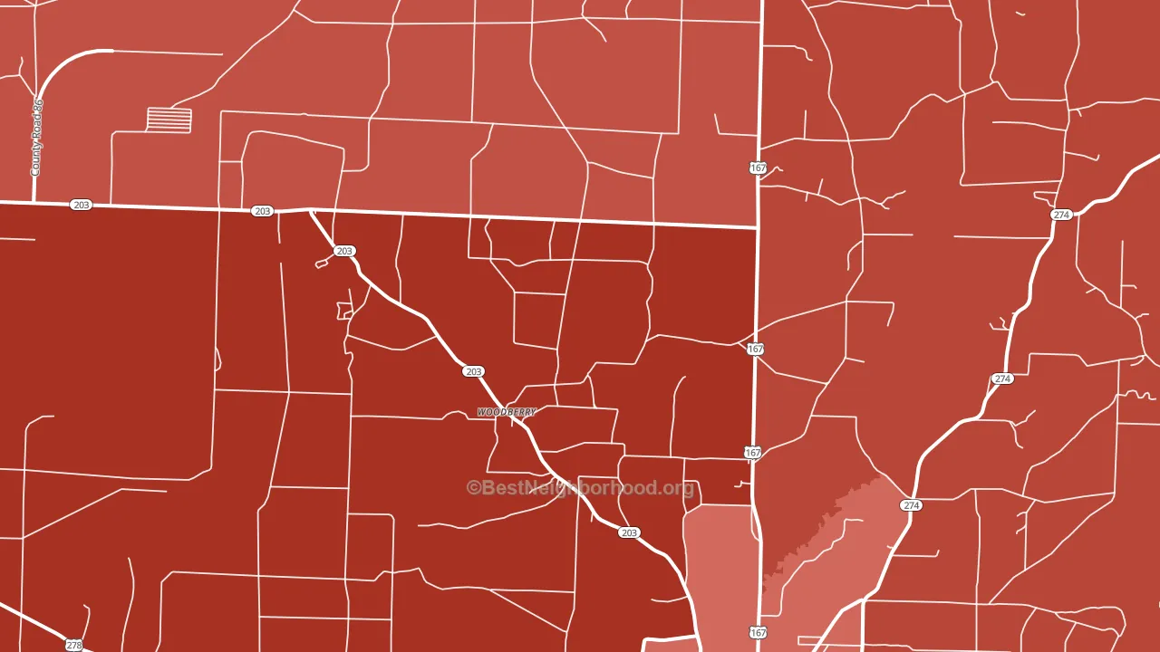 Woodberry, AR block-group political-lean map