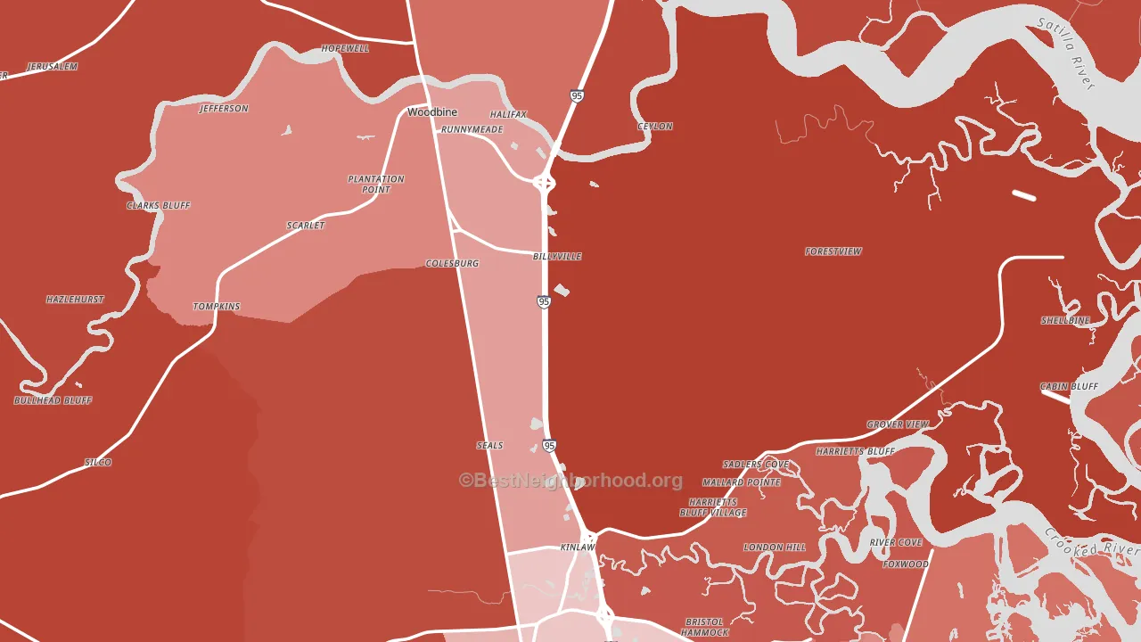 Woodbine, GA block-group political-lean map