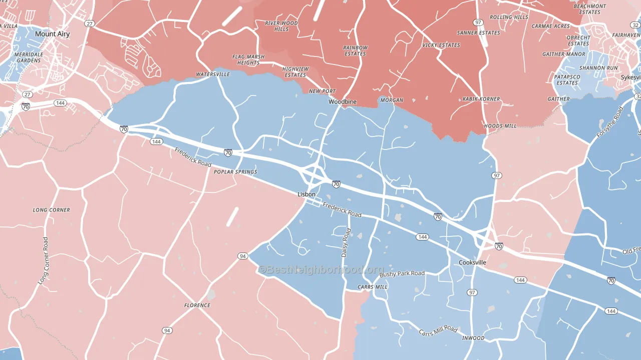 Woodbine, MD block-group political-lean map