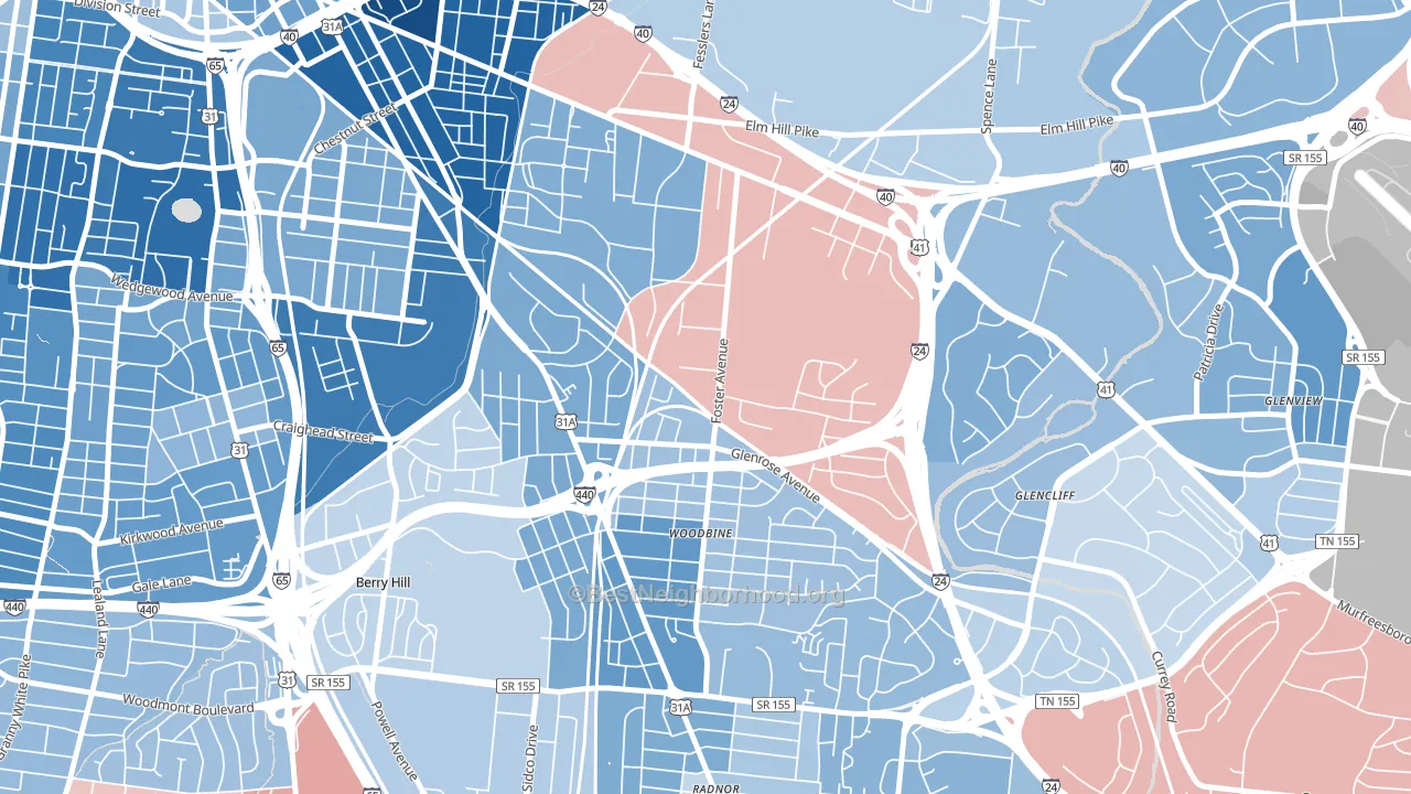 Woodbine, Nashville, TN block-group political-lean map