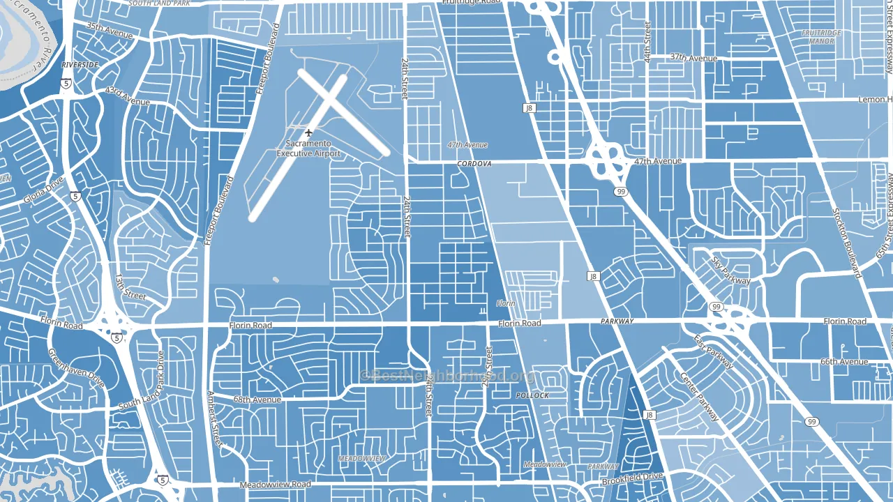 Woodbine, Sacramento, CA block-group political-lean map