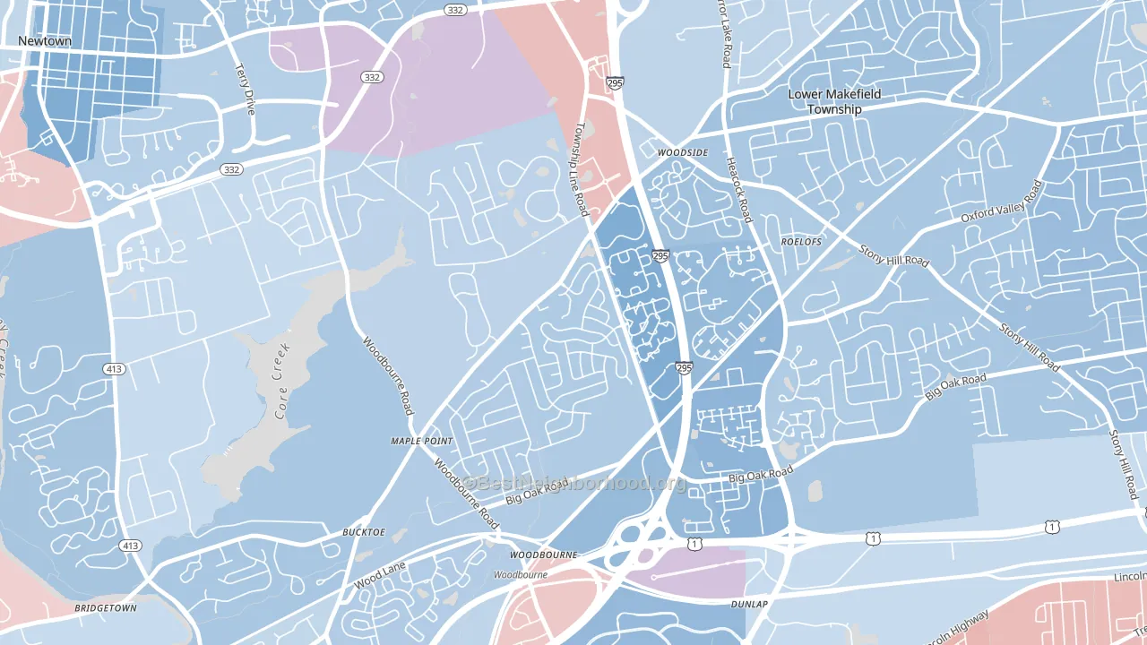 Woodbourne, PA block-group political-lean map