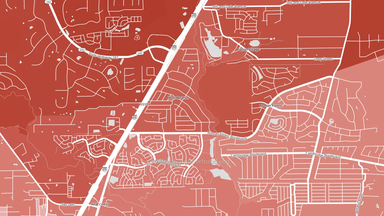 Woodbranch, TX block-group political-lean map