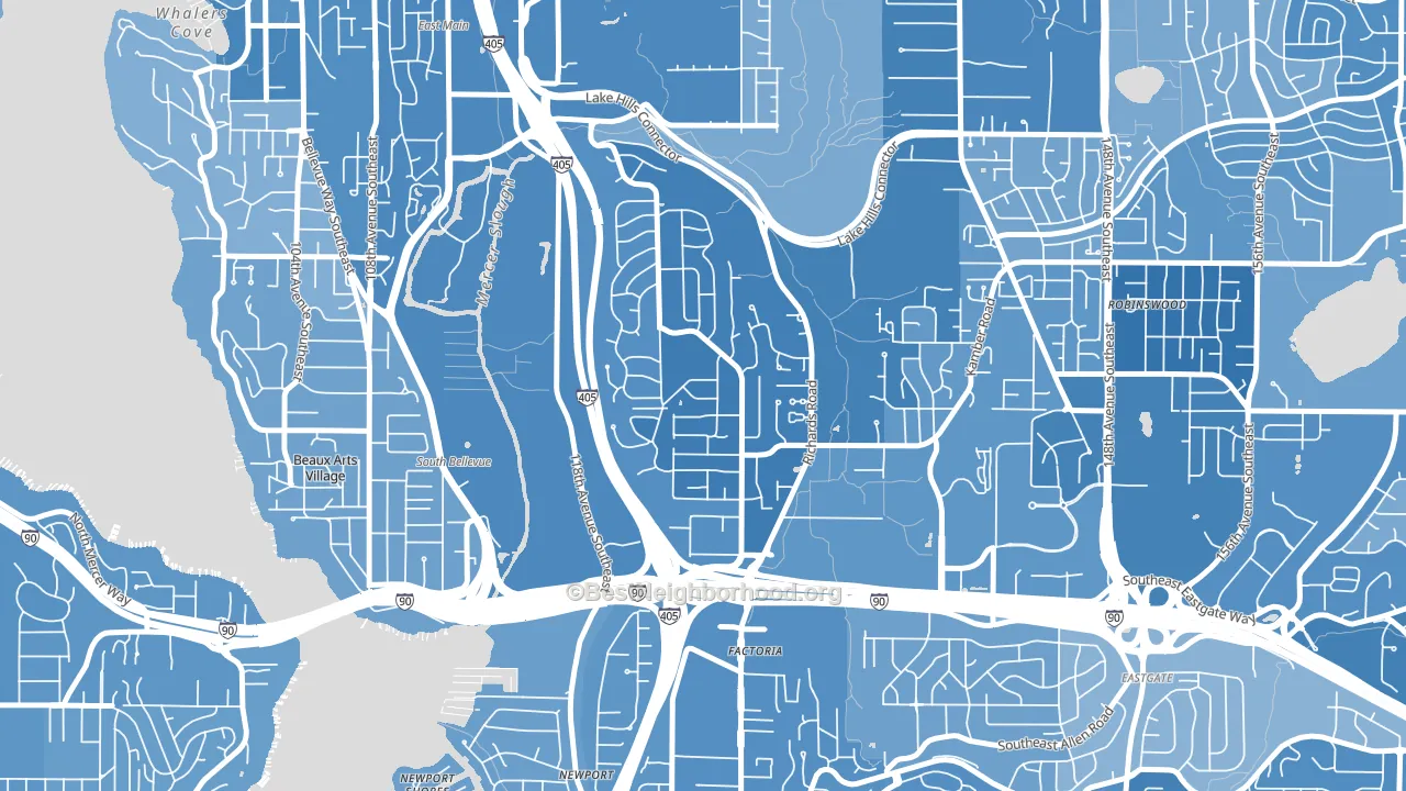 Woodbridge, Bellevue, WA block-group political-lean map
