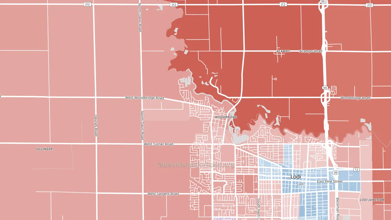 Woodbridge, CA block-group political-lean map