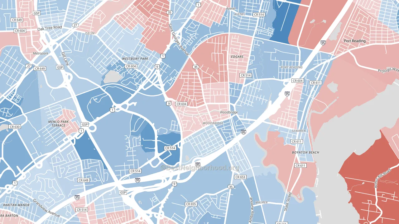 Woodbridge, NJ block-group political-lean map