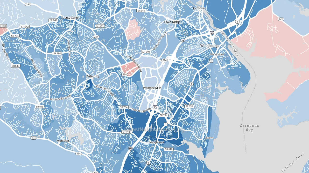 Woodbridge, VA block-group political-lean map