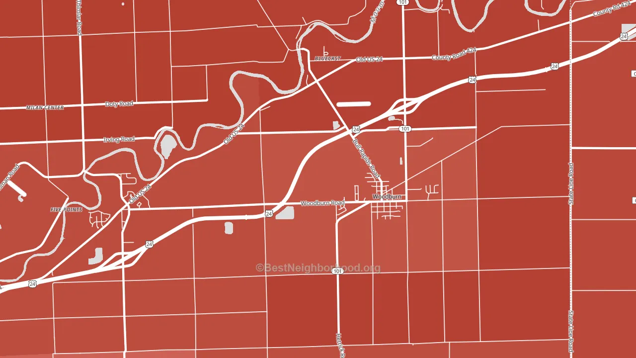 Woodburn, IN block-group political-lean map