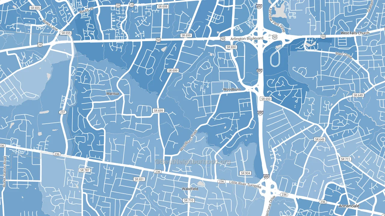 Woodburn, VA block-group political-lean map