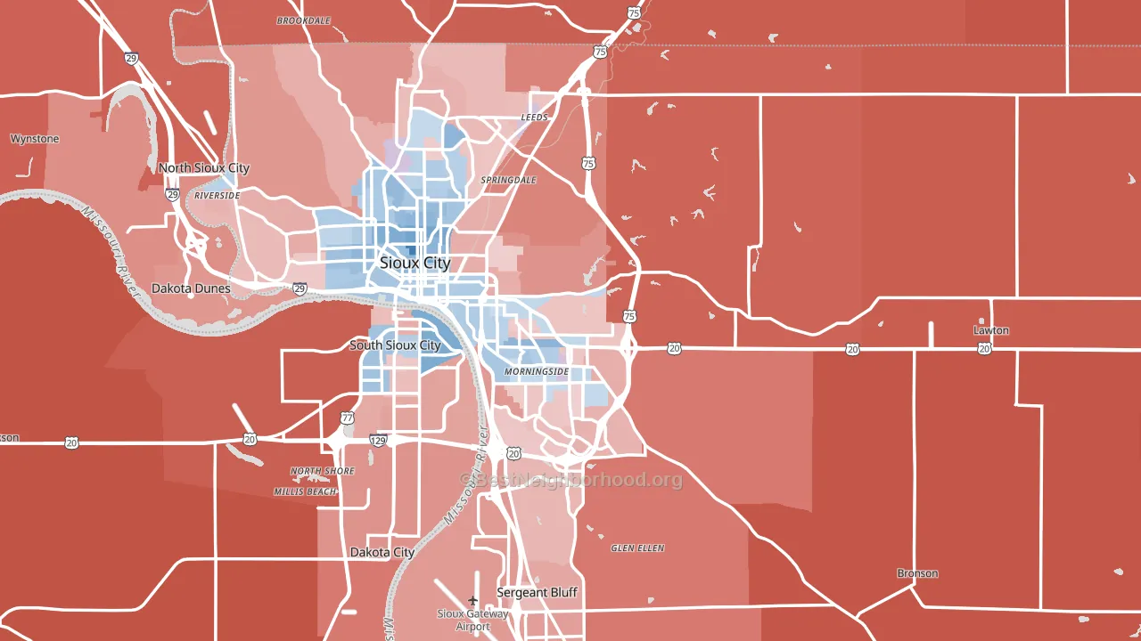 Woodbury County, IA block-group political-lean map