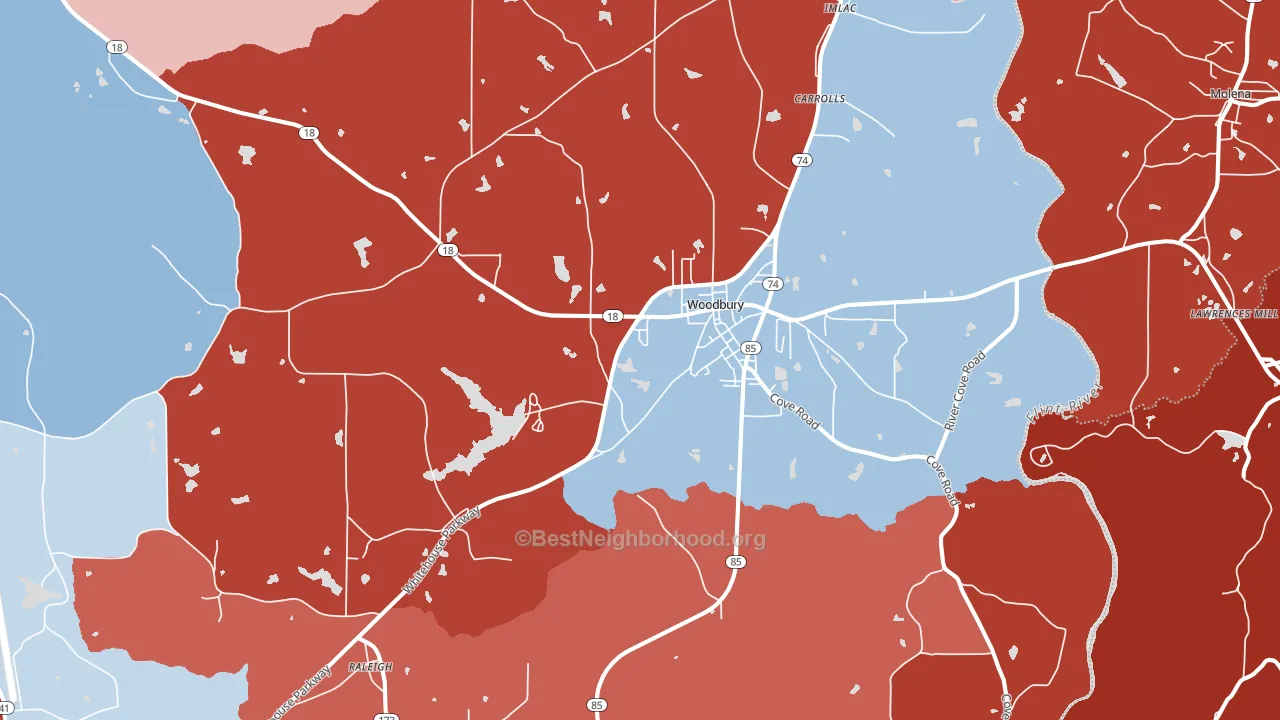 Woodbury, GA block-group political-lean map