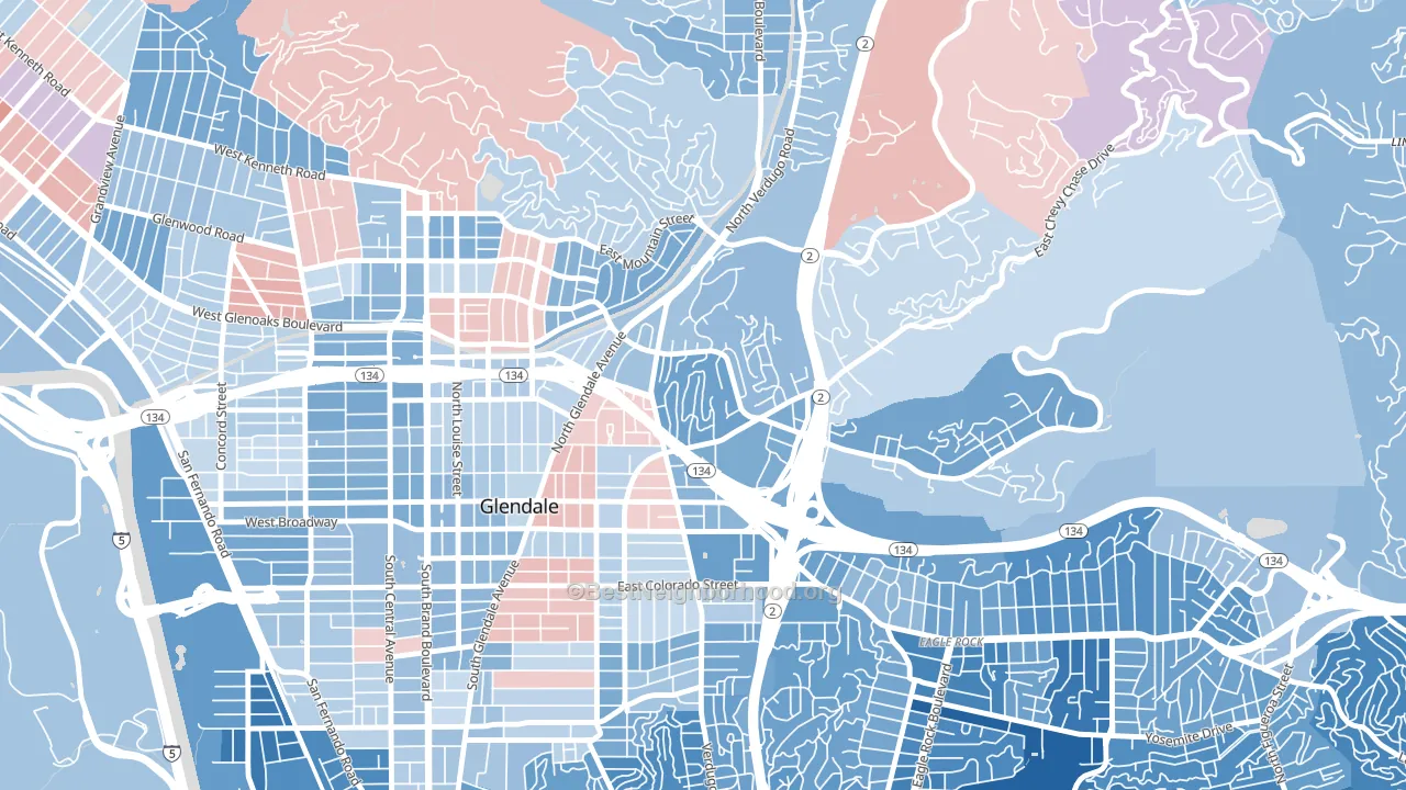 Woodbury-Glendale, Glendale, CA block-group political-lean map