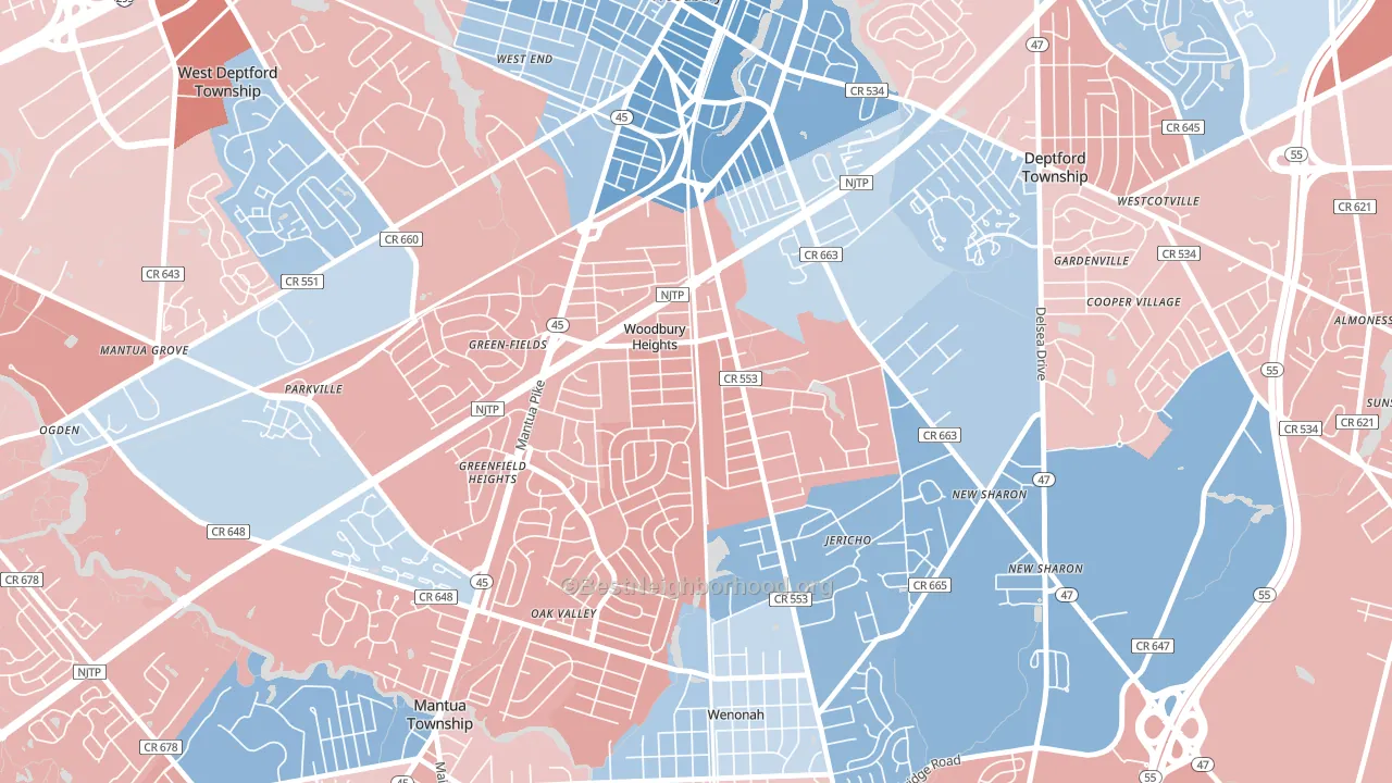 Woodbury Heights, NJ block-group political-lean map
