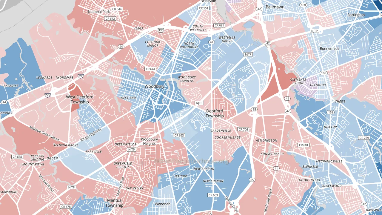 Woodbury, NJ block-group political-lean map