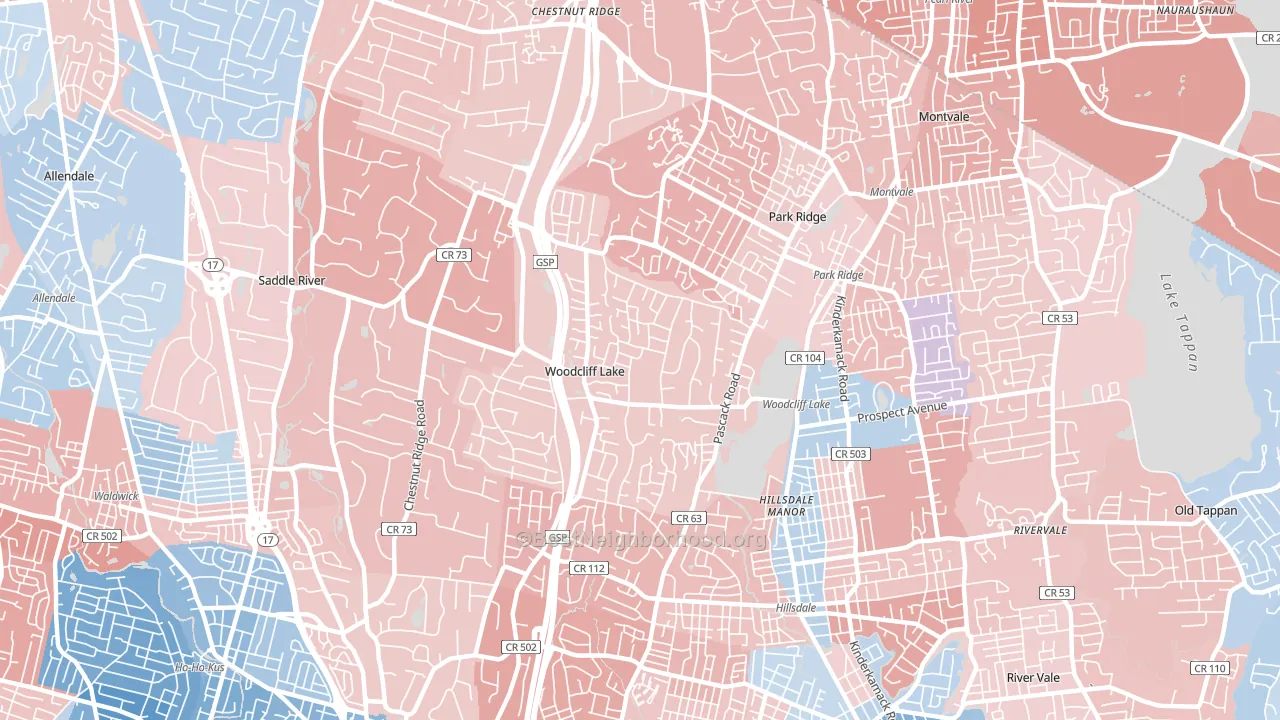 Woodcliff Lake, NJ block-group political-lean map